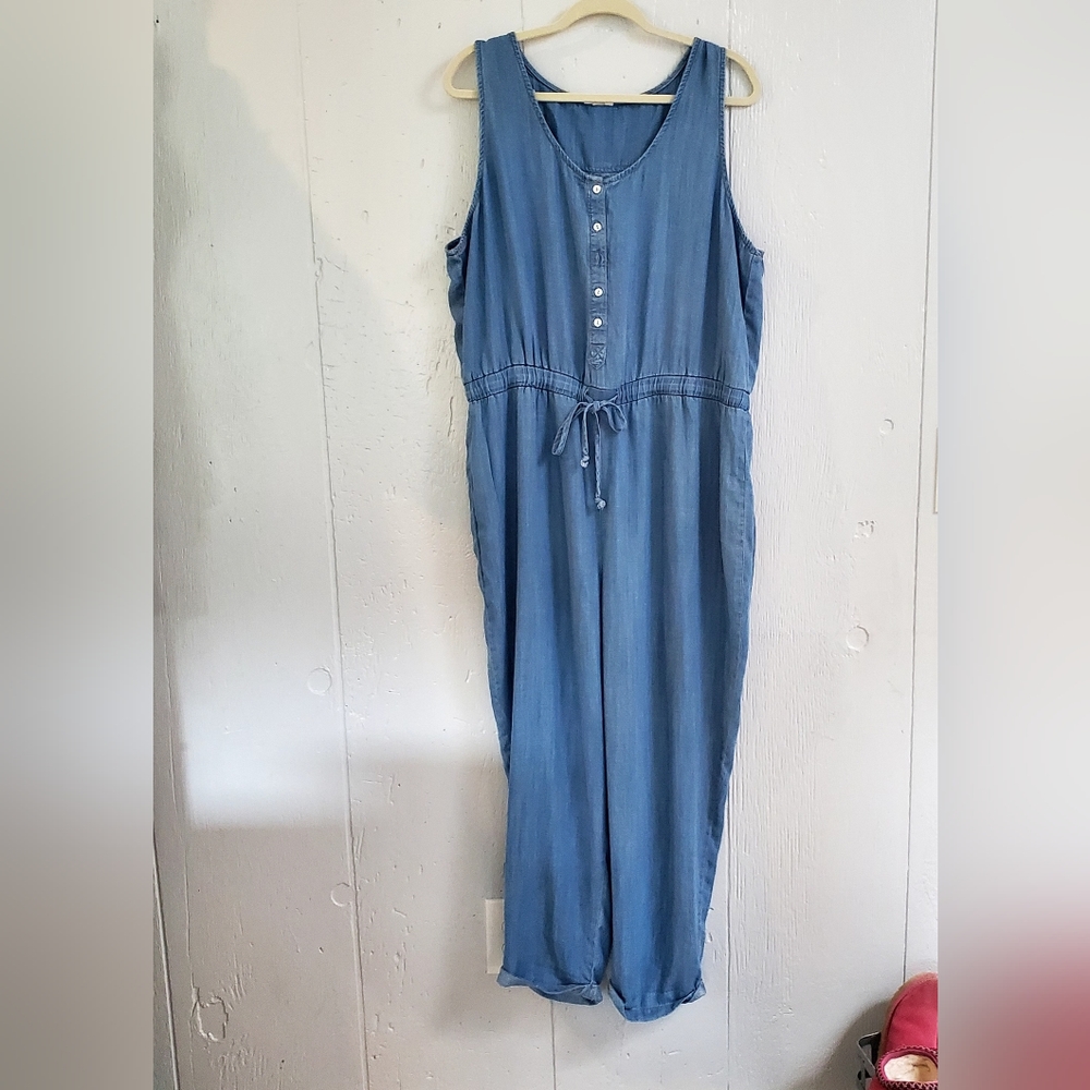 Knox Rose Jumpsuit Womens XXL 2X Chambray Jean Sleeveless Tank Elastic Lyocell